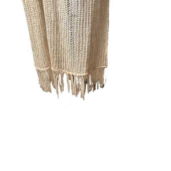 POL Open Knit Long Duster Cardigan Fringe Hem Cream Boho Large Pockets Western - Picture 4 of 8